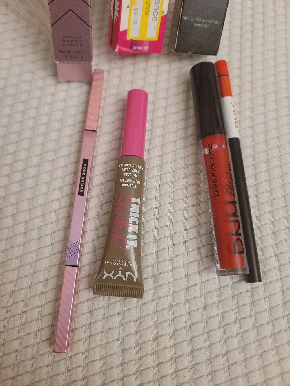 Dnm Lip Duo Red, NYX eyebrow Mascara, And Micro Eyebrow Pencil